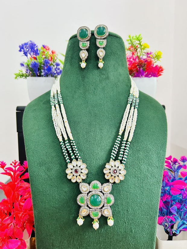 Jadau Kundan Necklace Set (Beads)