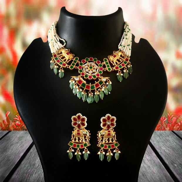 Jewel Plalace Trendy Gold Plated Heavy Pearls kemps Necklace set