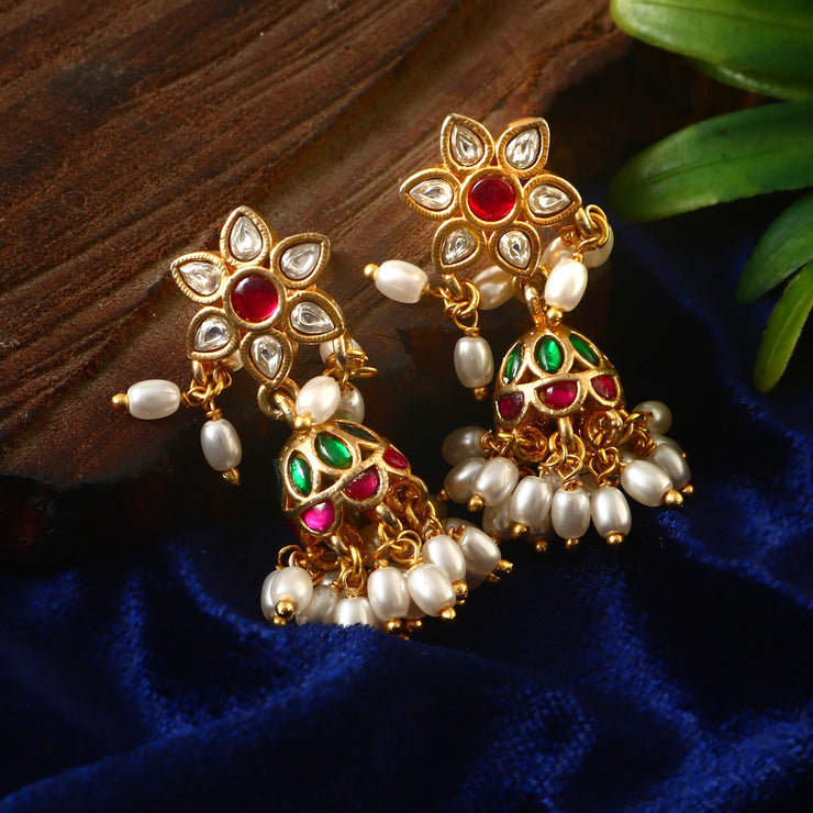 One Gram 1 gm Gold coated traditionl ethnic daily party wear stud jumki